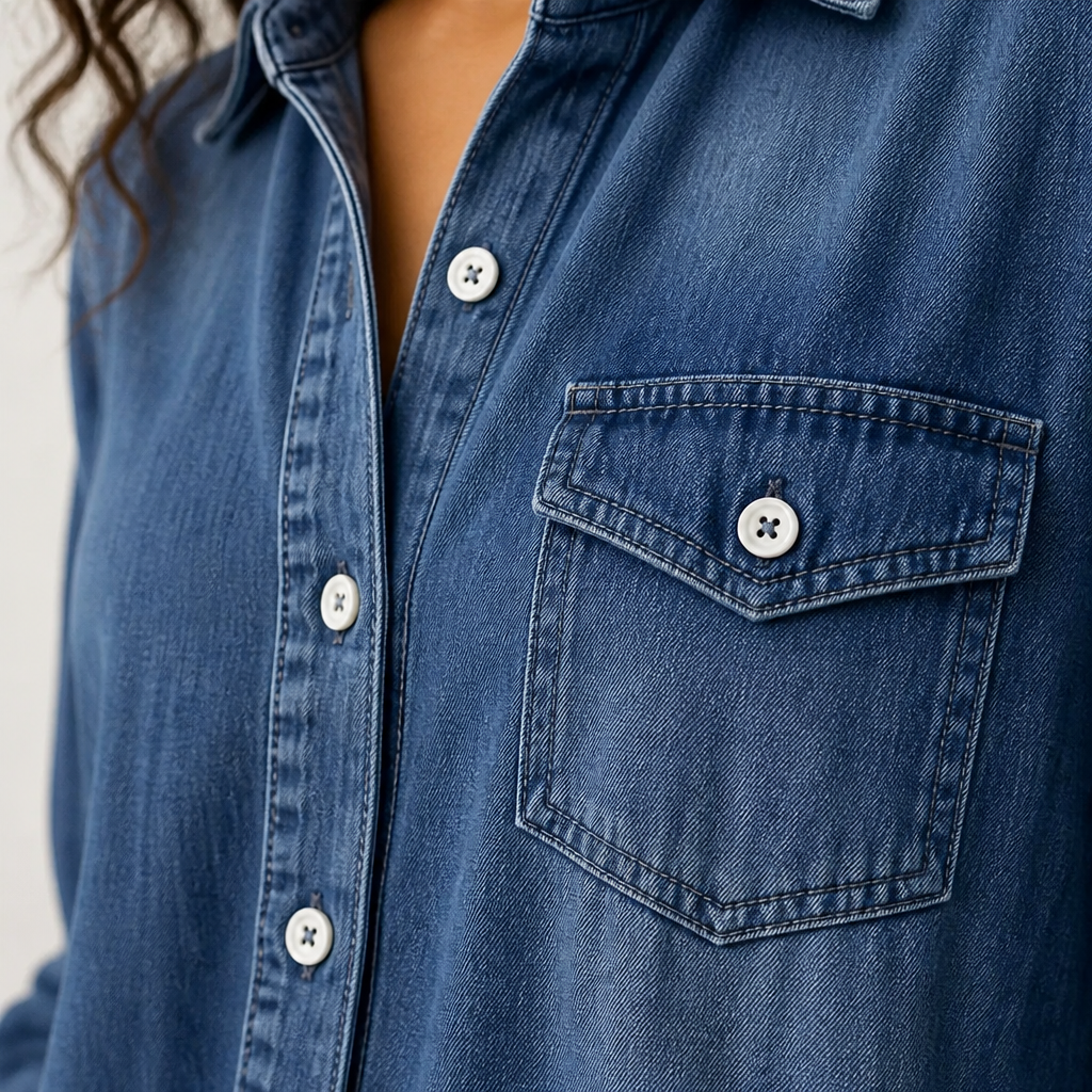 Flowease™ – Laid-Back Wide-Leg Denim Jumpsuit Featuring Button-Front Top