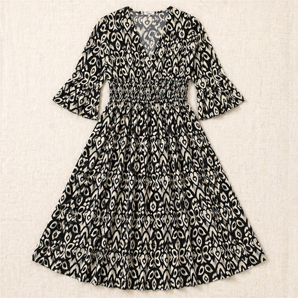 Majestella™ – Flowy V-Neck Midi Dress with Smocked Waist