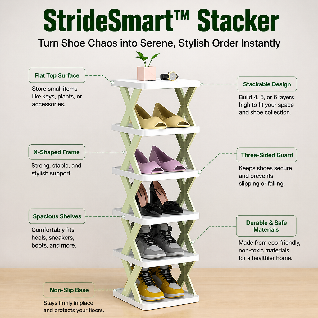 StrideSmart™ Stacker — Turn Shoe Chaos into Serene, Stylish Order Instantly