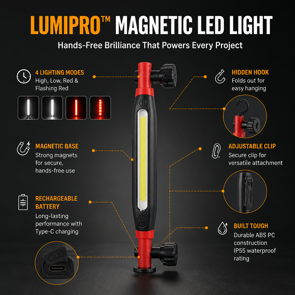 LumiPro™ Magnetic LED Light — Hands-Free Brilliance That Powers Every Project