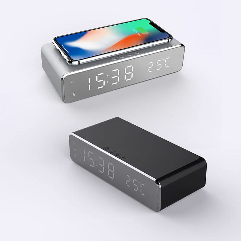 Sleek Alarm Clock with Integrated Wireless Charging Station