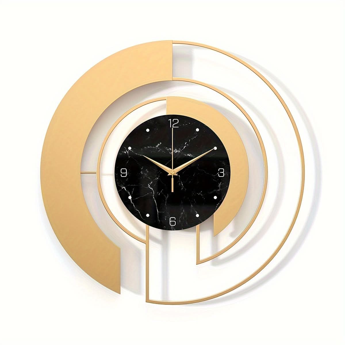 Silent Wall Clock with Glass Face – Golden Geometric Design