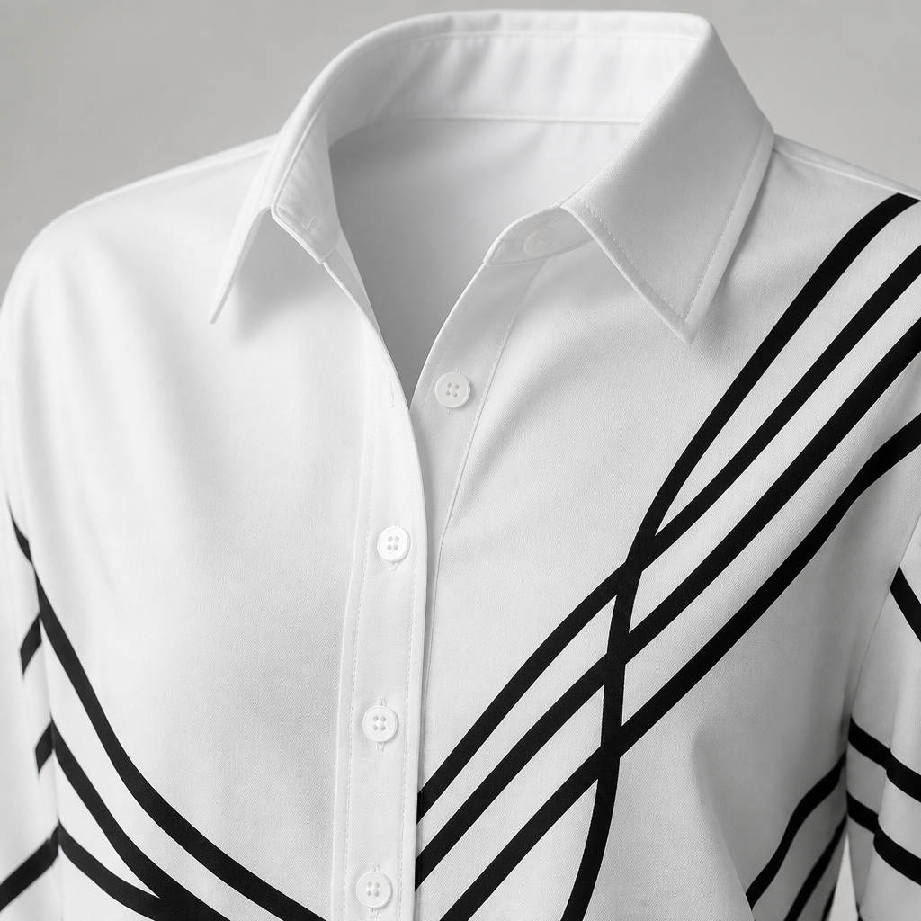 LumaLuxe™ – Casual Linework Patterned Button-Down Shirt with Pockets