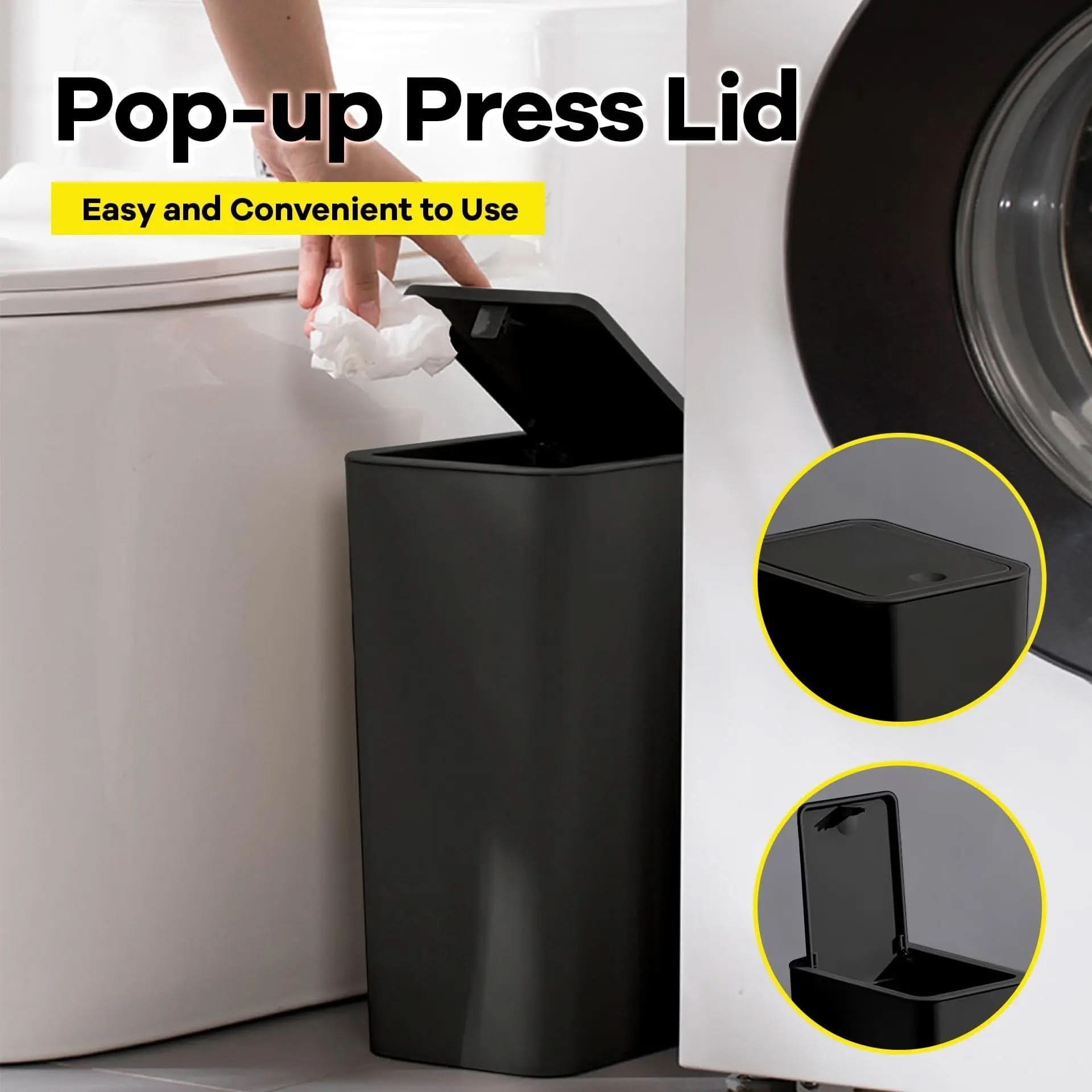 Slim Top Trash Bin 10L - Space-Saving Design