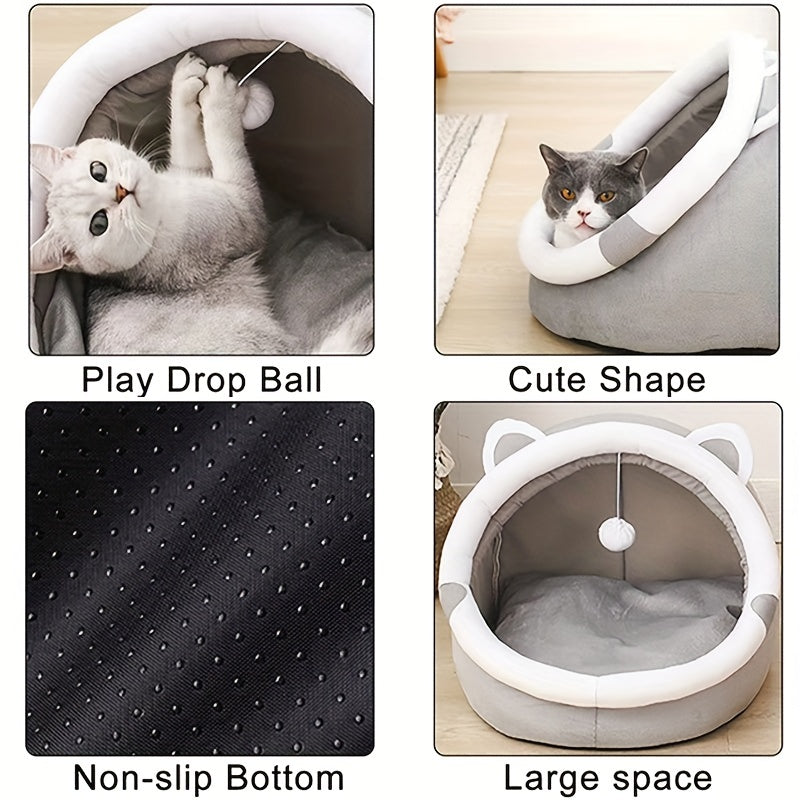 Snuggly Haven - Plush Cozy Cat Cave Bed for Ultimate Comfort