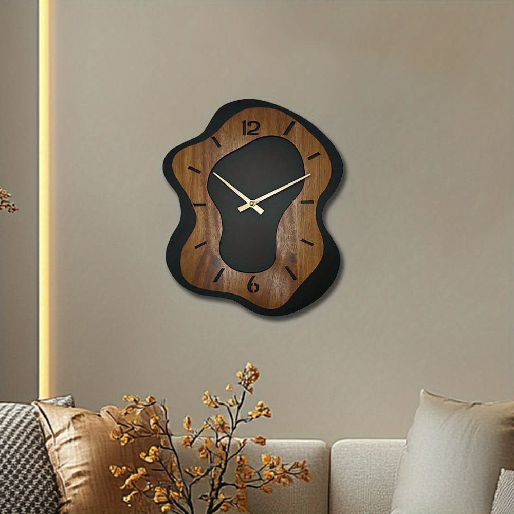 Unique Wooden Wall Clock with Irregular Design and Battery Operated