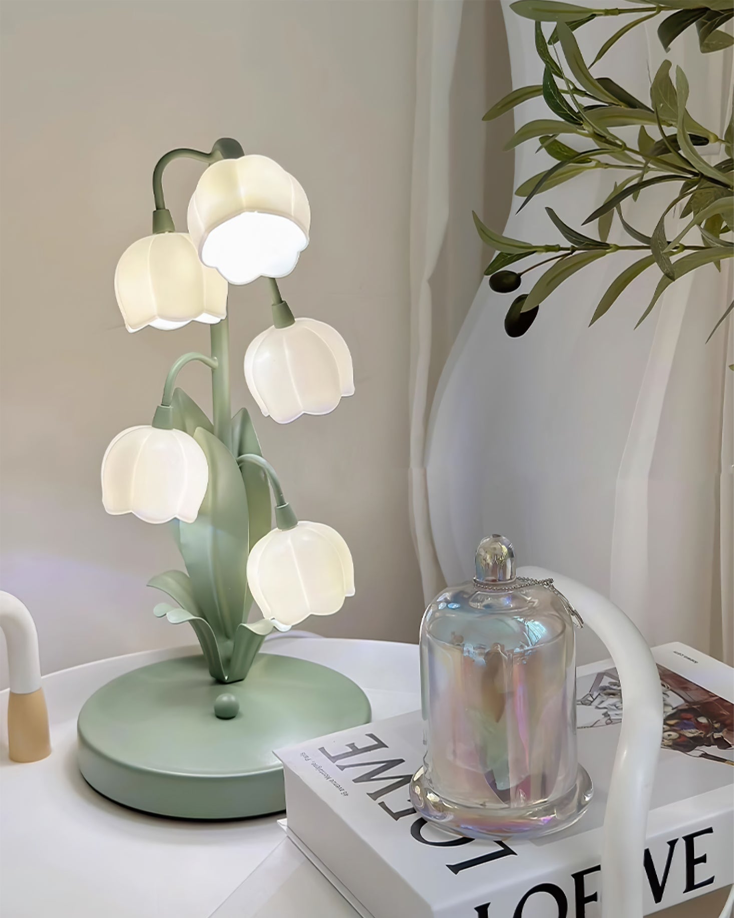 Table lamp featuring a bell orchid