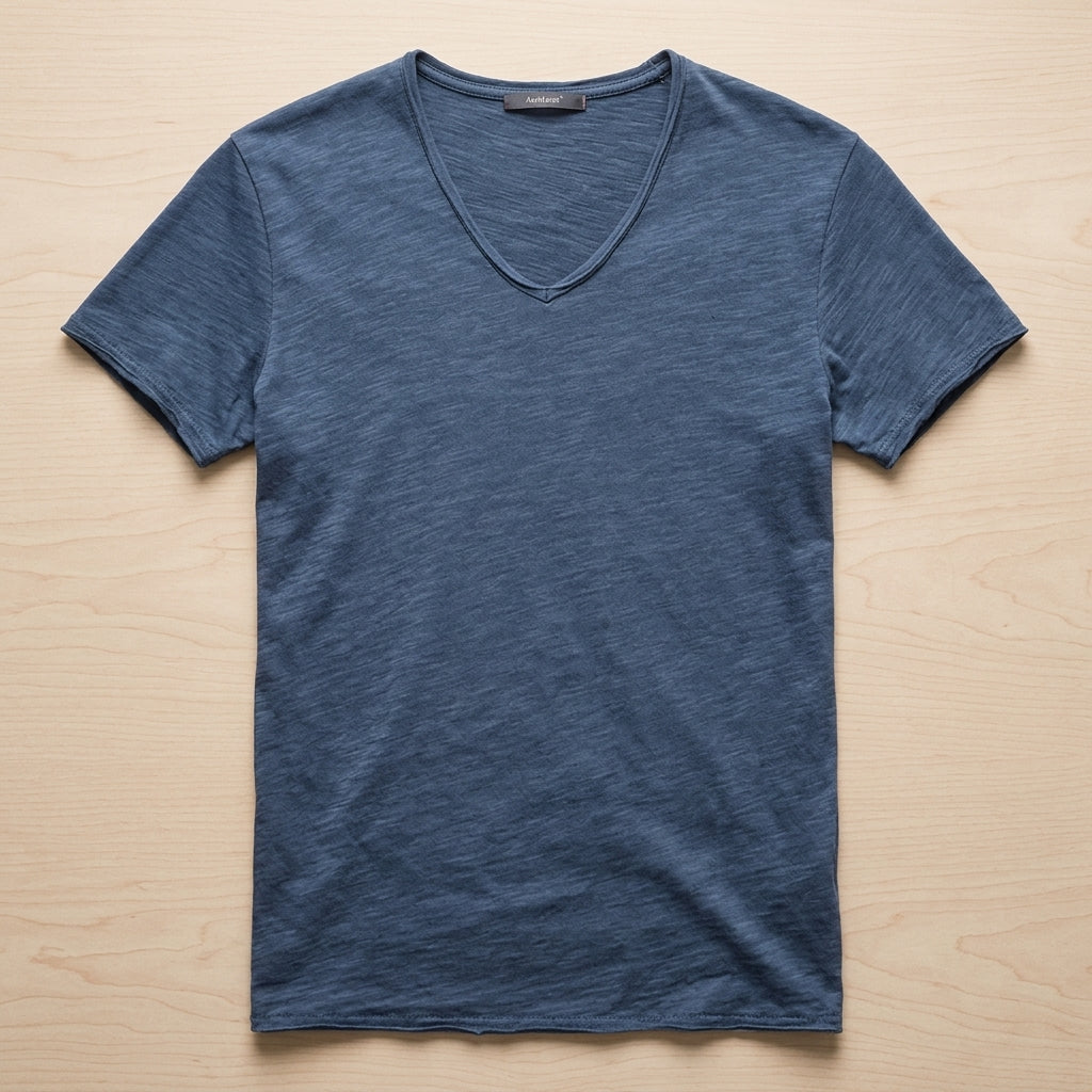 AeroLuxe™ – Lightweight Slub Cotton V-Neck Tee with Raw-Edge Trim