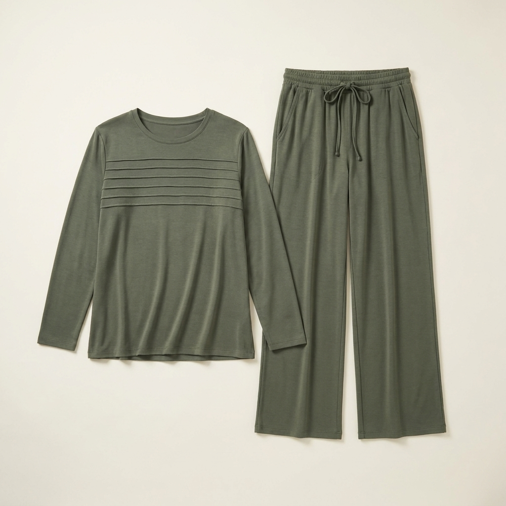 OptimaWear™ – Soft Pleated-Yoke Knit Two-Piece Lounge Set