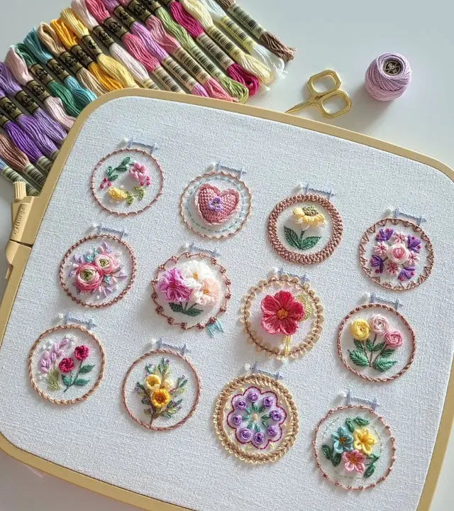 Embroidery Kit with 12 Floral Patterns | Complete Set | Ready to Start | NeedleNest