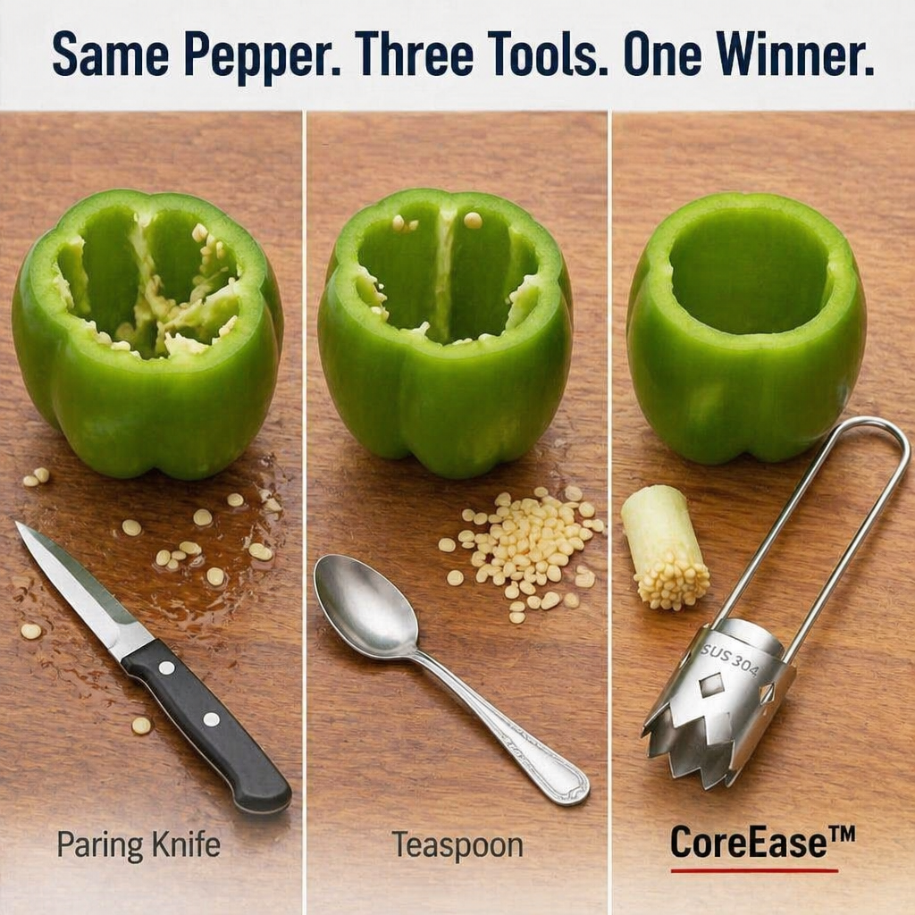 CoreEase™ — Cleanly Twist to Hollow Peppers, Apples & Pears in One Go