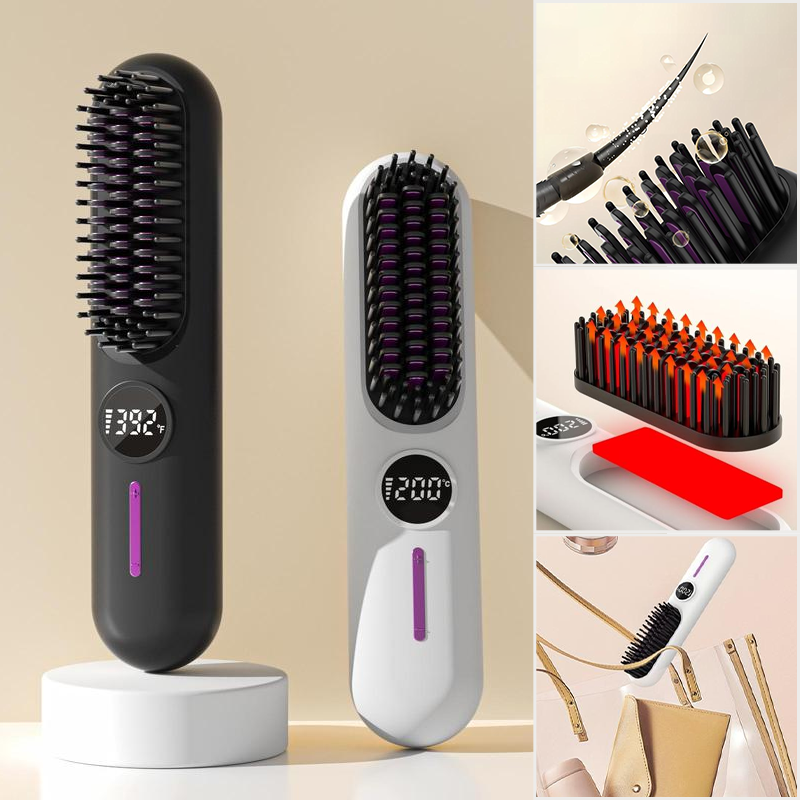 Temperature Display Cordless Hair Straightening Brush