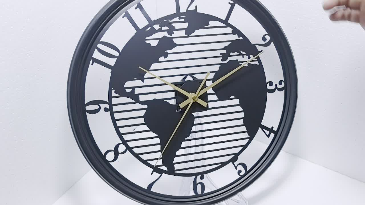 Silent Metal Wall Clock Featuring World Map Design