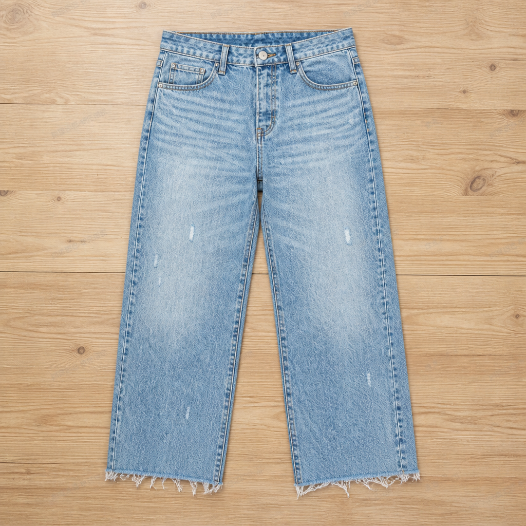 LunaDaze™ – Retro Cropped Straight-Leg Jeans with Frayed Raw Hem
