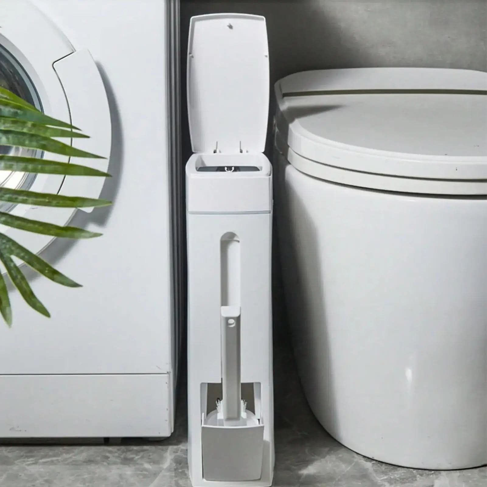 Slim Waste Bin with Concealed Toilet Brush Set