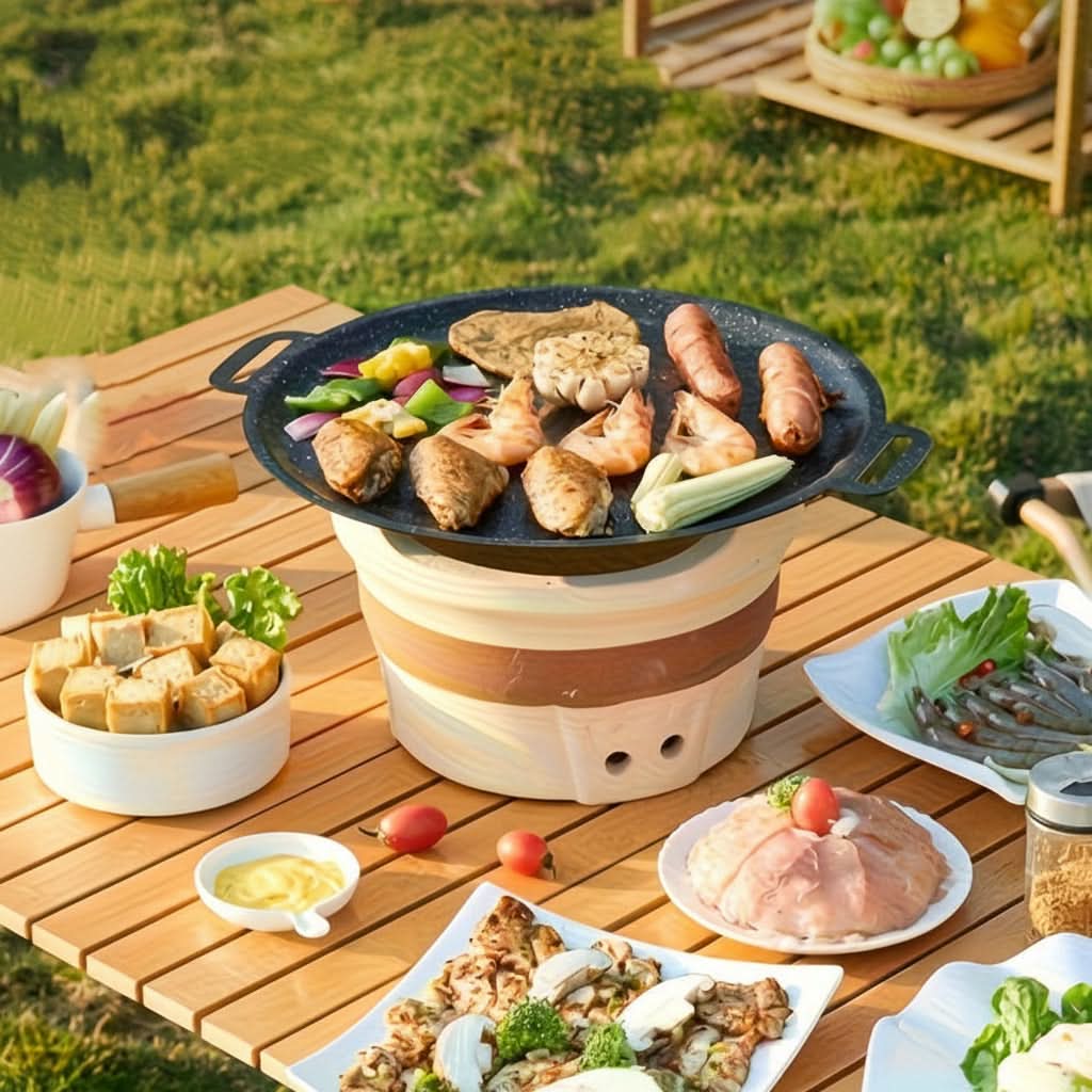 Portable Cast Iron Grilling Pan with Rustic Style for Outdoor Use