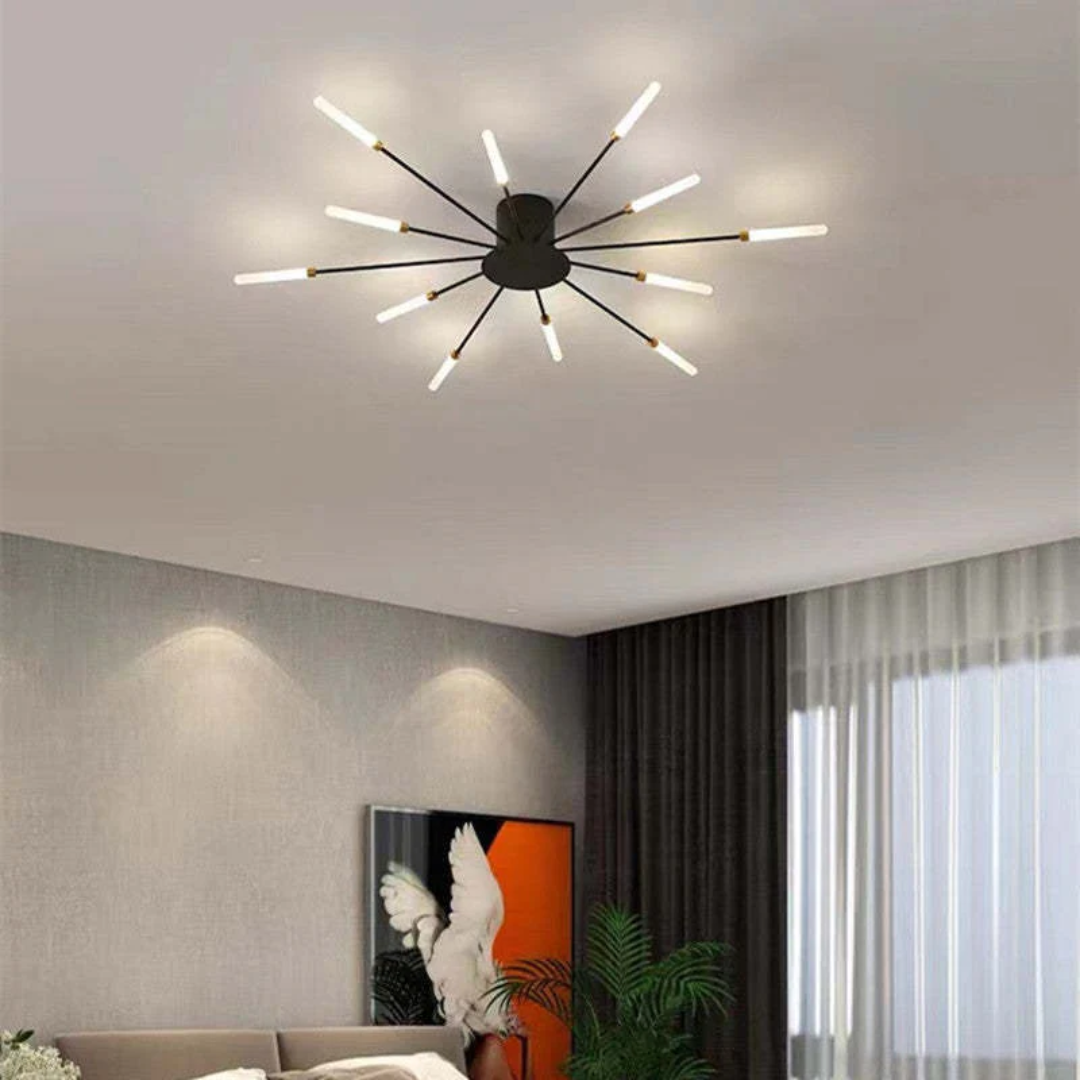 Contemporary Star-Design LED Ceiling Fixture – 12 Arms, Black or Gold