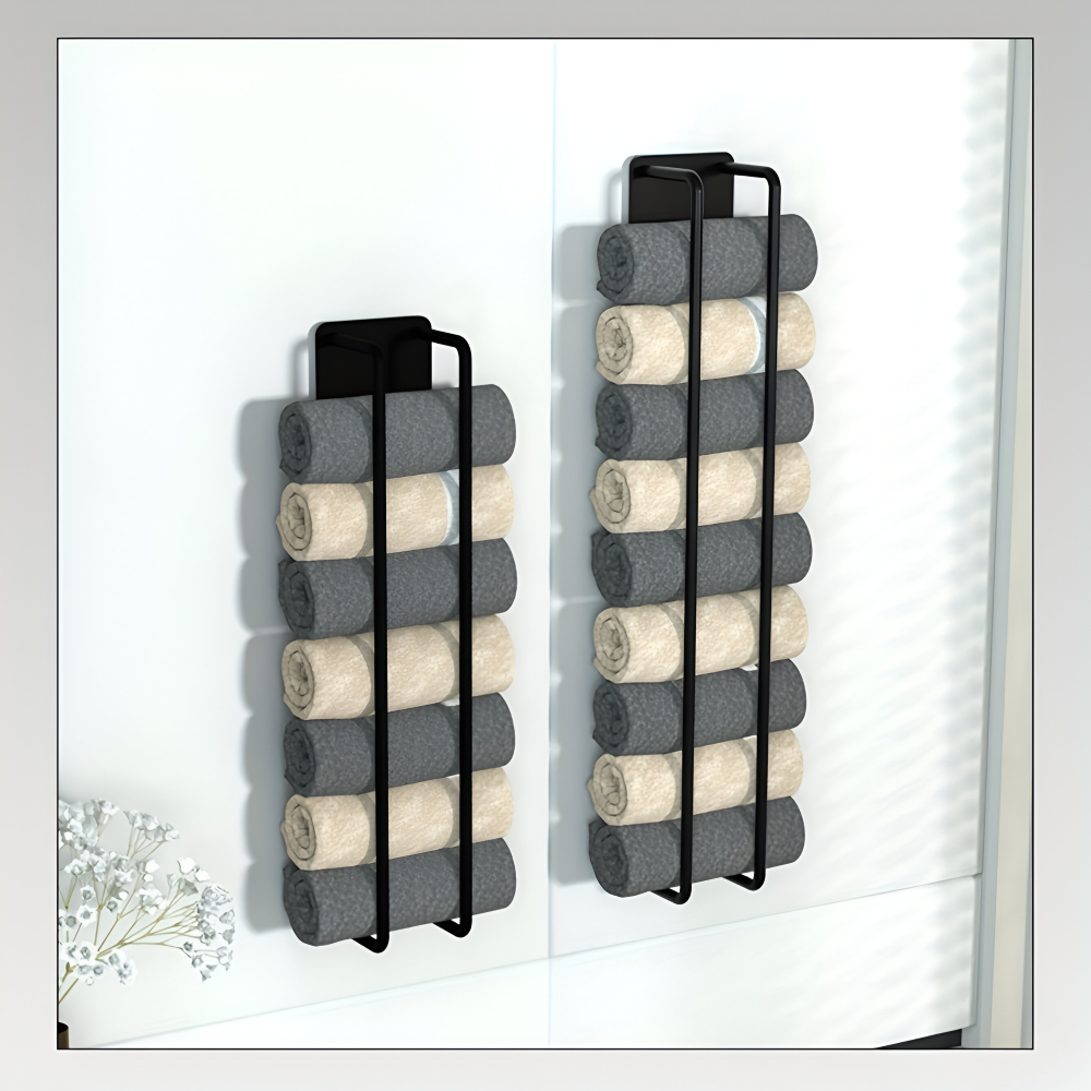 Towel Rack | Vertical Wall Organizer | Open Wire Basket | TowelStack