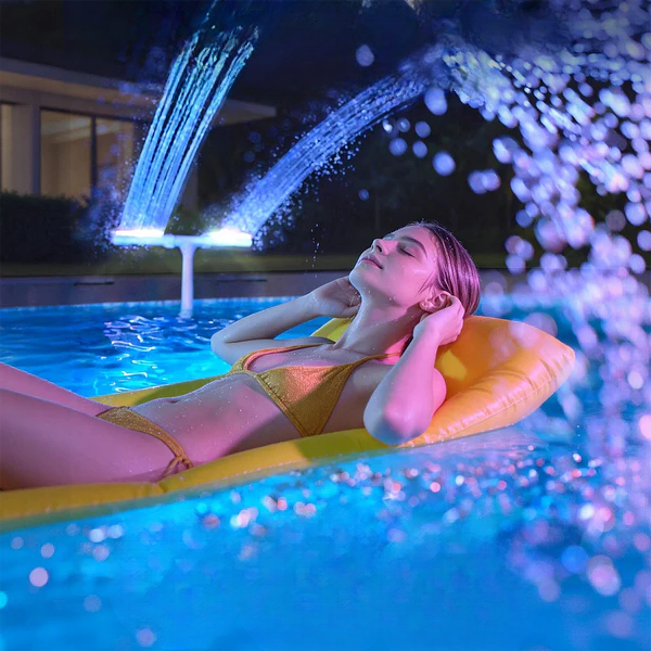 Solar-Powered RGB Fountain for Pool – Evening Light Display