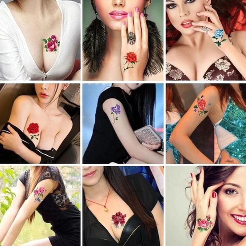 Flower and Butterfly Design 3D Temporary Tattoo Stickers