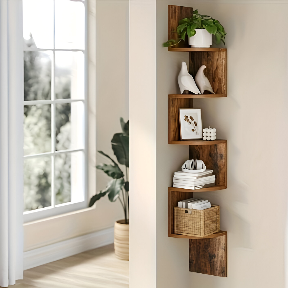 Corner Shelf 5 Tiers | Zigzag Design with Shelves | Space-Efficient Corner Placement | CornerZig