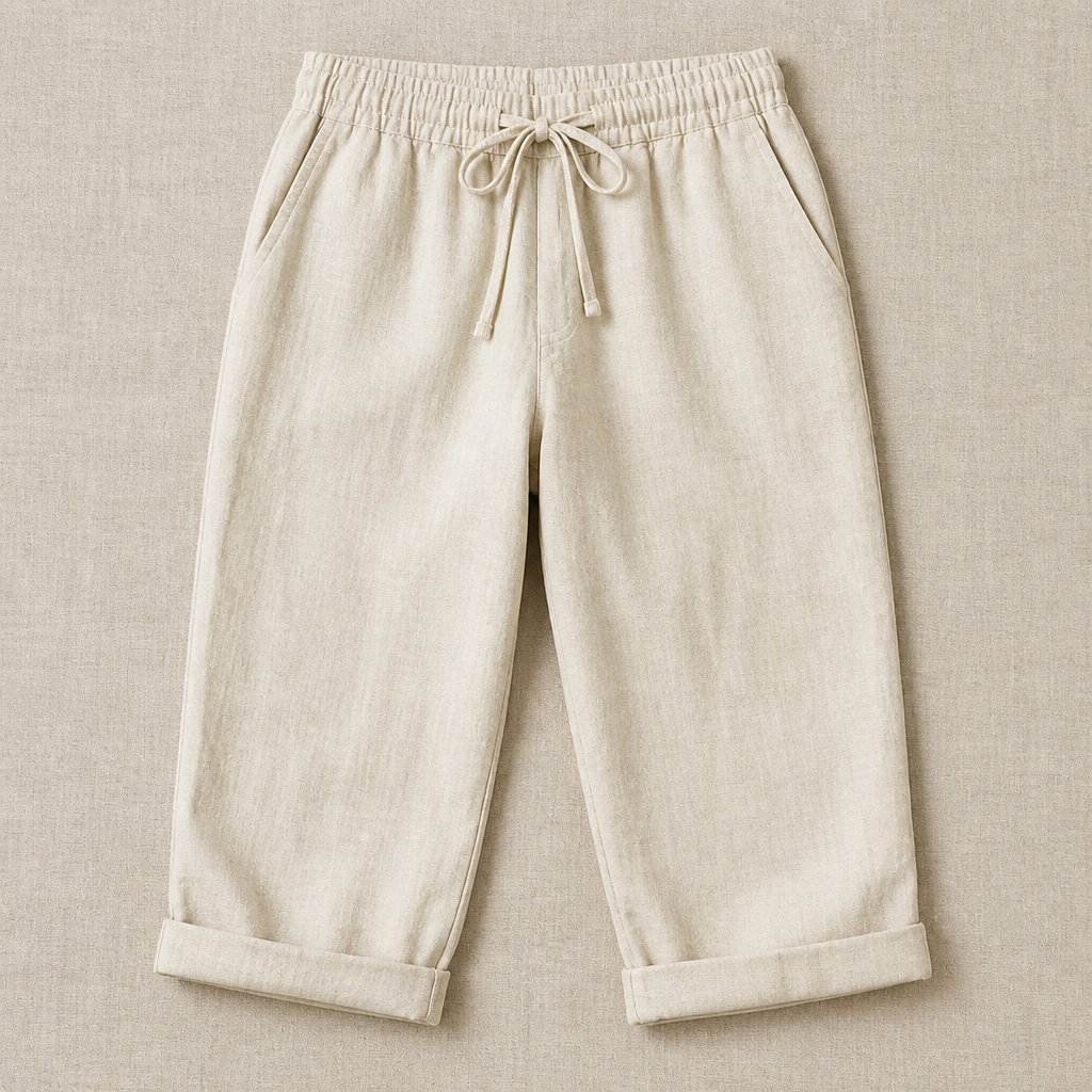 SenseLuxe™ – Airy Cotton-Linen Capri Pants Featuring Rolled Cuffs