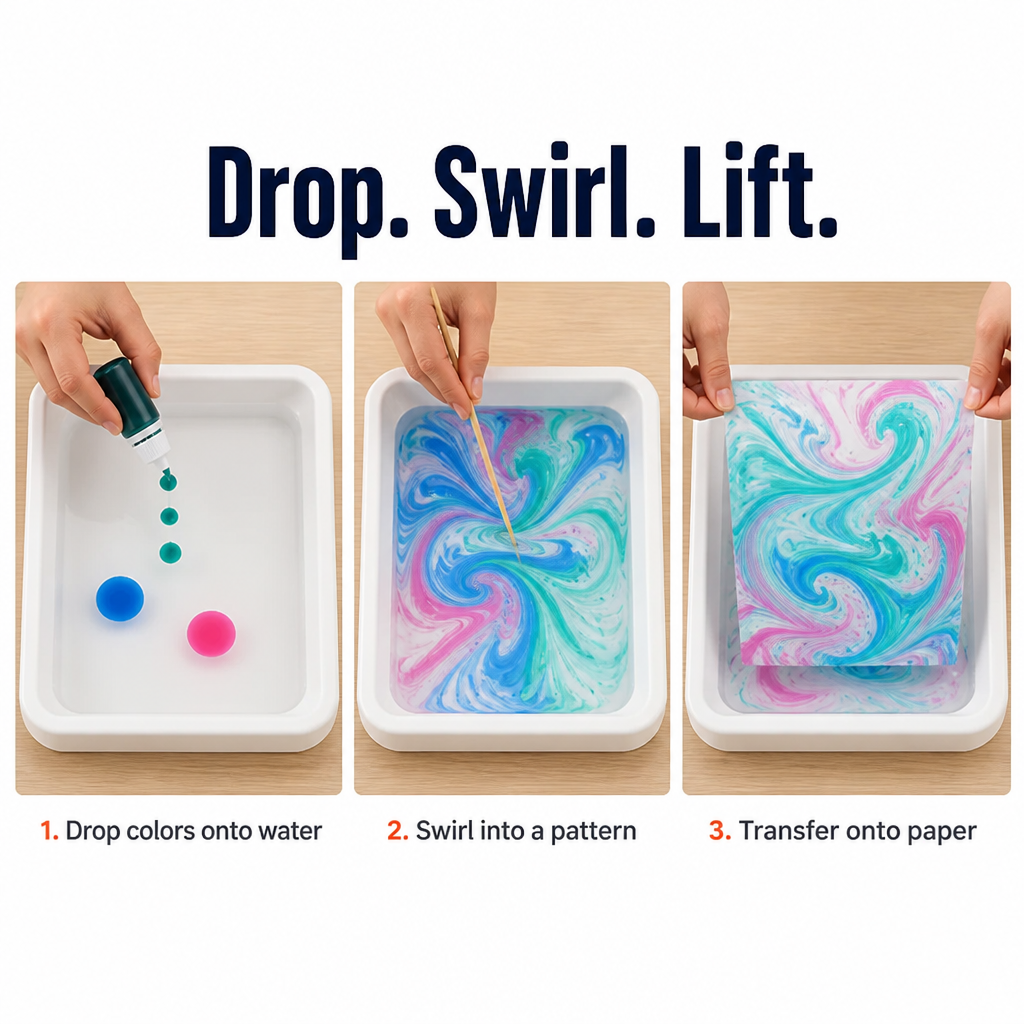 SplashMuse™ Marbling Paint Kit — Swirl, Lift & Display Genuine Marbled Prints Kids Create Themselves