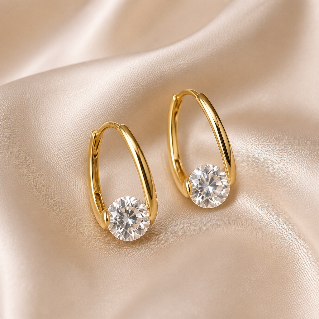 LuxeLume™ – Elegant Teardrop Hoop Earrings Featuring Zirconia Stone