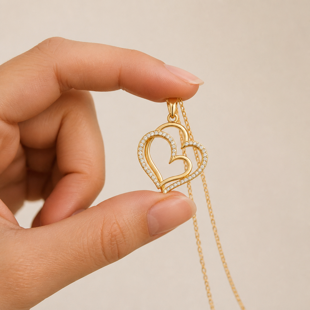 LumaCherish™ – Elegant Double-Heart Pendant Necklace with Pavé Crystals