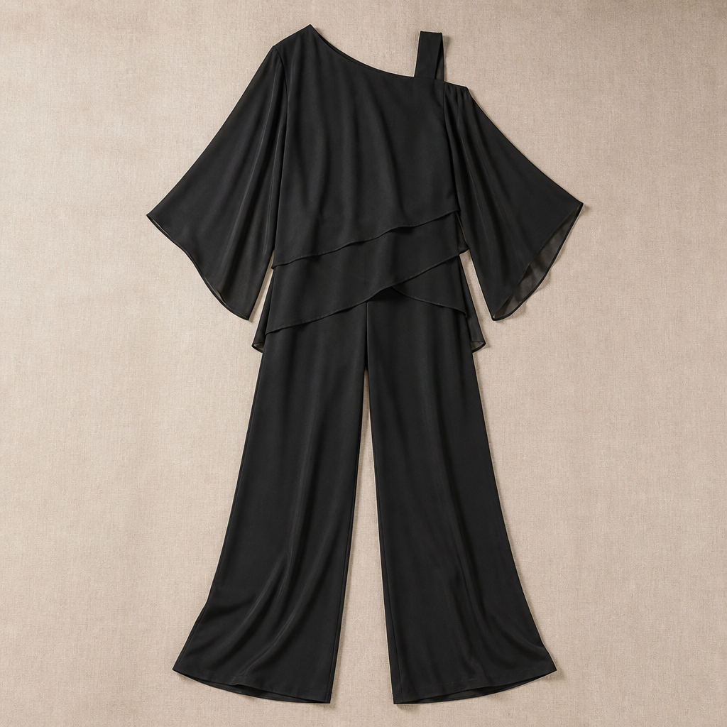 LumaVieve™ – Sleek Asymmetric One-Shoulder Two-Piece Set with High-Rise Pants