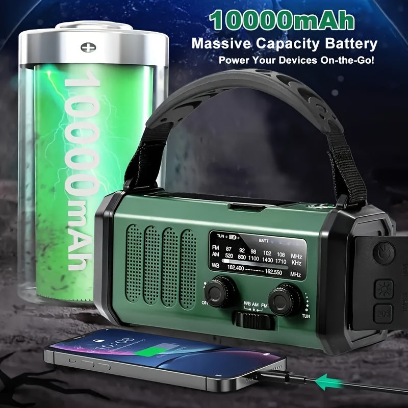 Survival Radio with 10,000 mAh Battery | Solar, Hand Crank & USB-C Charging | LED Torch, SOS Alert & Navigation