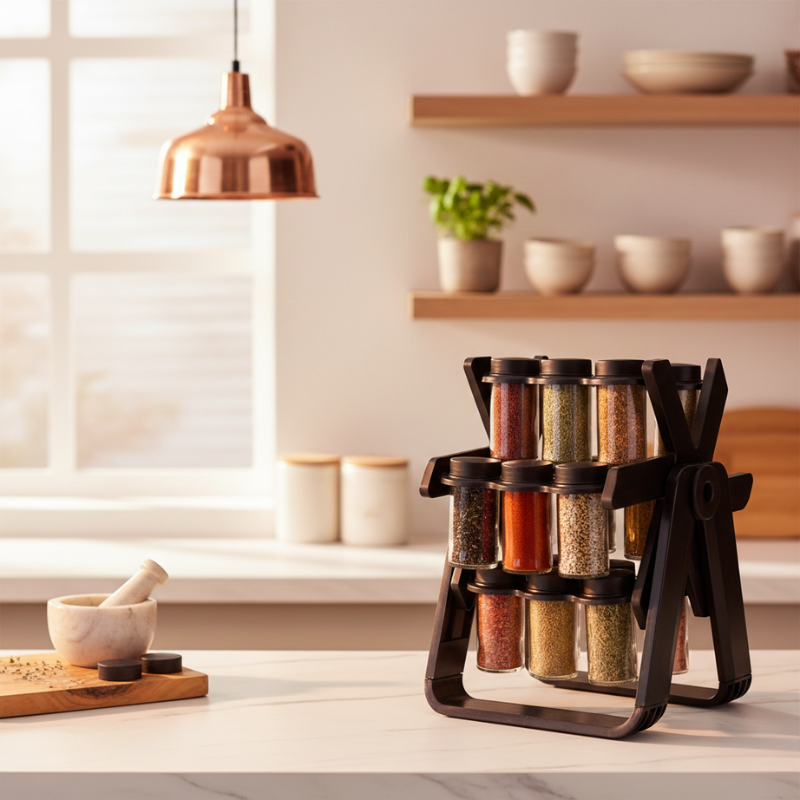 Rotatable Spice Holder | Foldable Rack | Glass Jars | AromaDock
