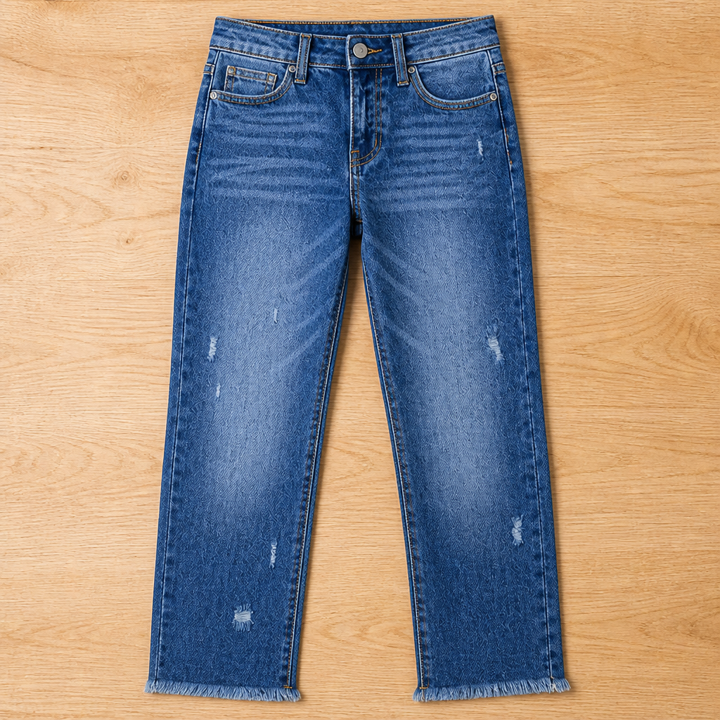 LunaDaze™ – Retro Cropped Straight-Leg Jeans with Frayed Raw Hem
