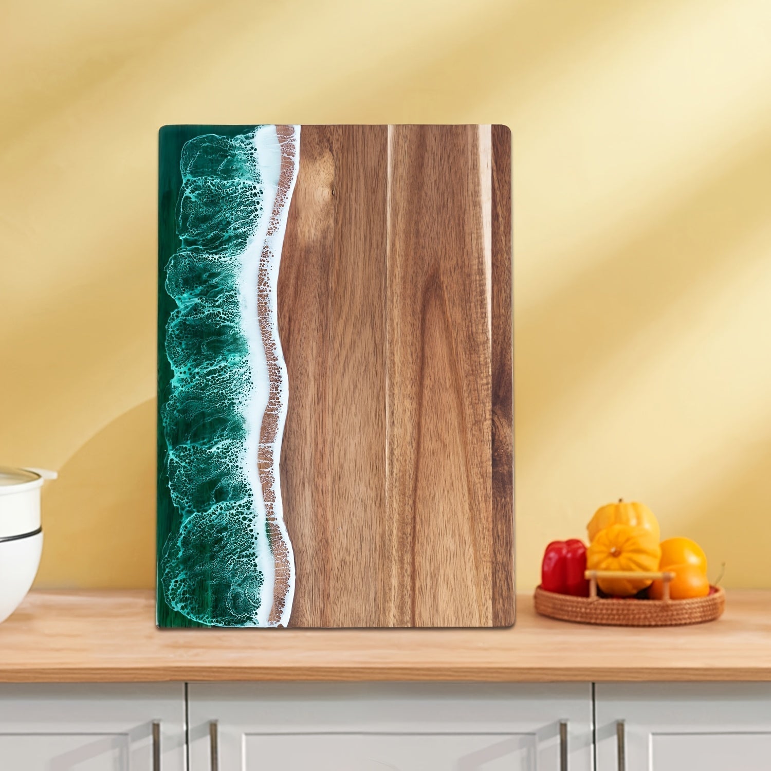 Elegant Acacia Cutting Board with Wave-Inspired Resin Accent