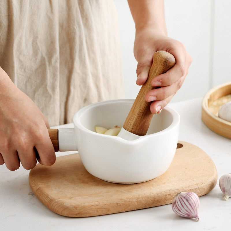 Premium Acacia and Ceramic Mortar & Pestle Set for Herb Grinding
