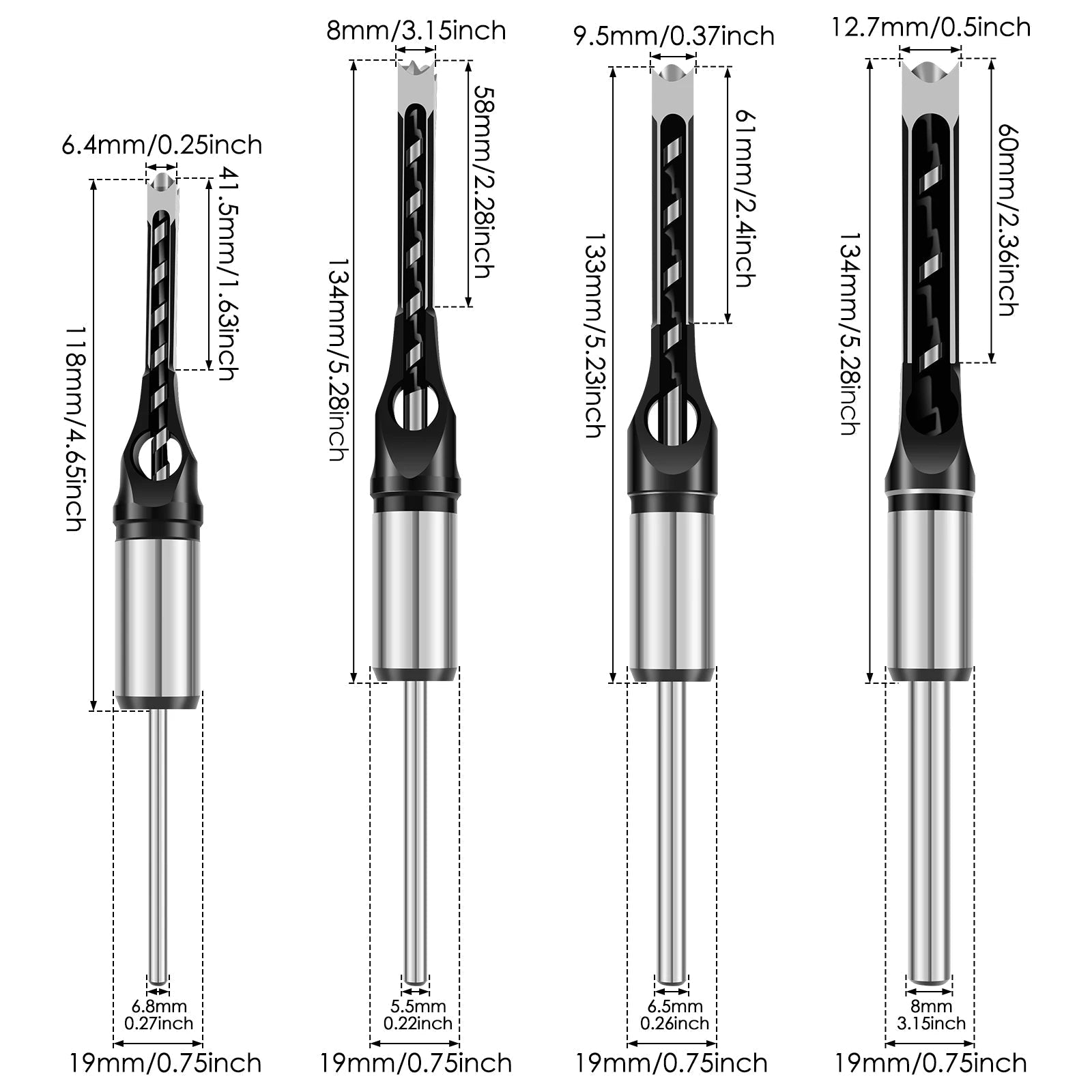 Chisel and Adapter Set for Accurate Dowel Holes | 8 Attachments 6–16 mm | Drill Compatible