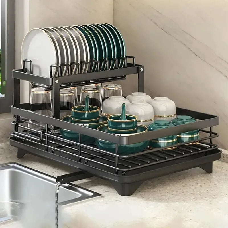 Space-Saving Dish Rack with Adjustable Stainless Steel Design