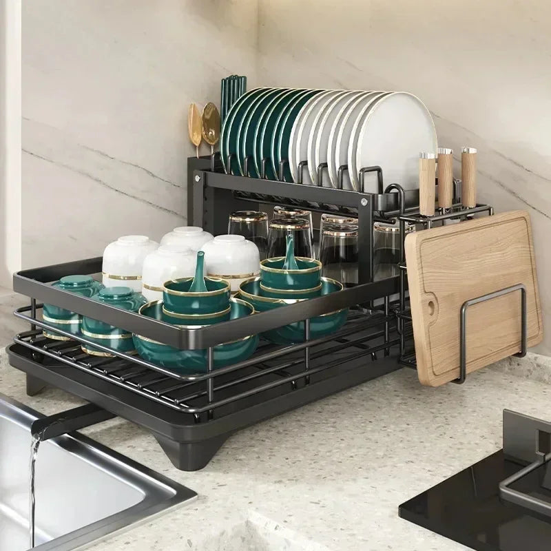 Space-Saving Dish Rack with Adjustable Stainless Steel Design
