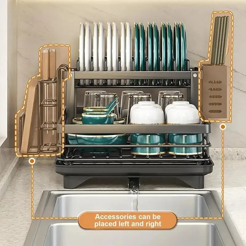 Space-Saving Dish Rack with Adjustable Stainless Steel Design