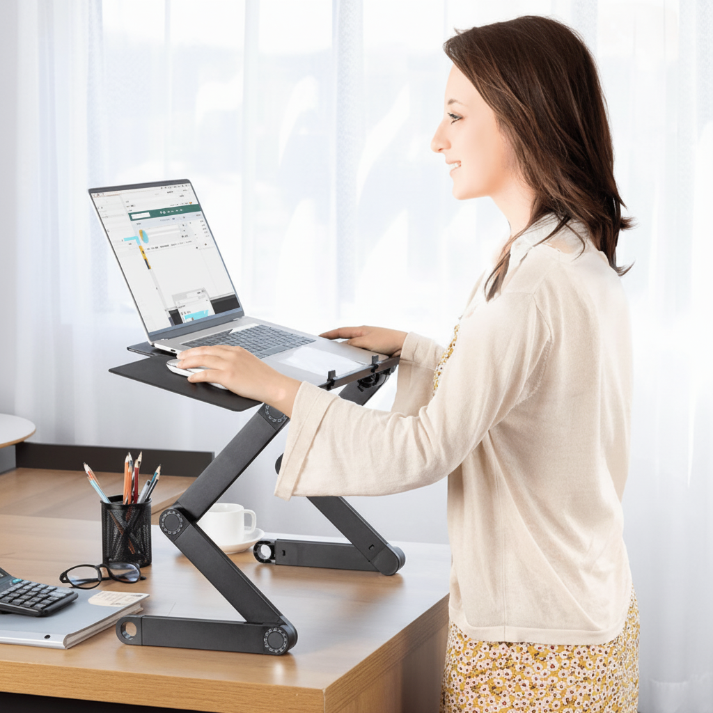 ElevateEase - Adjustable Ergonomic Laptop Stand with Removable Mouse Pad