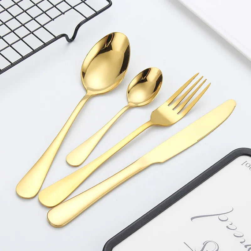 Luxe Gold Stainless Steel Cutlery Collection for Dining
