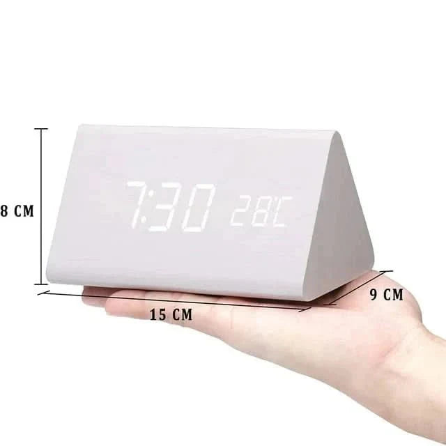 Elegant Wooden-Style LED Alarm Clock with Triple Alarm, Temp Display & Brightness Control