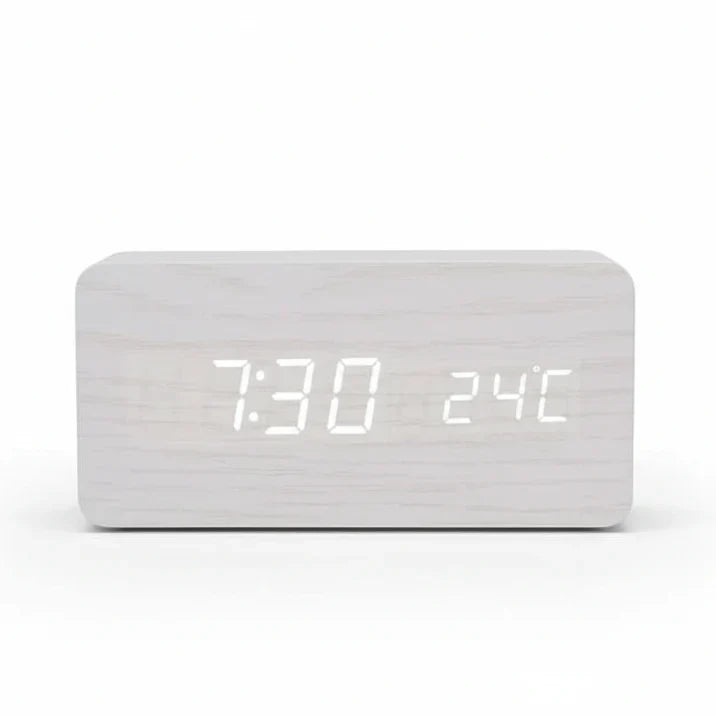 Elegant Wooden-Style LED Alarm Clock with Triple Alarm, Temp Display & Brightness Control