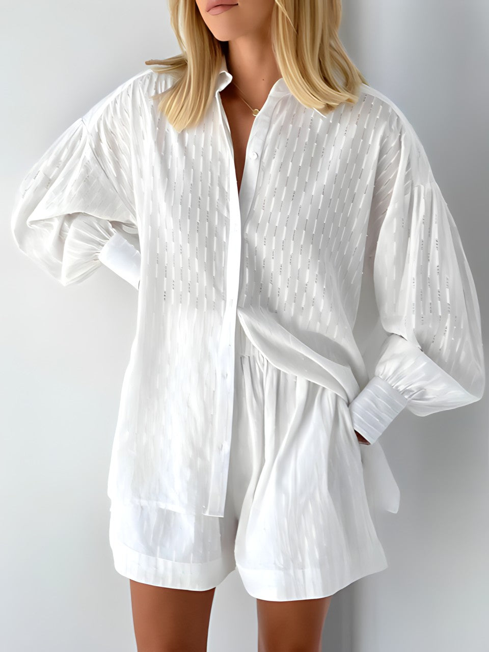 Elegant Fabric Shirt and Shorts Set