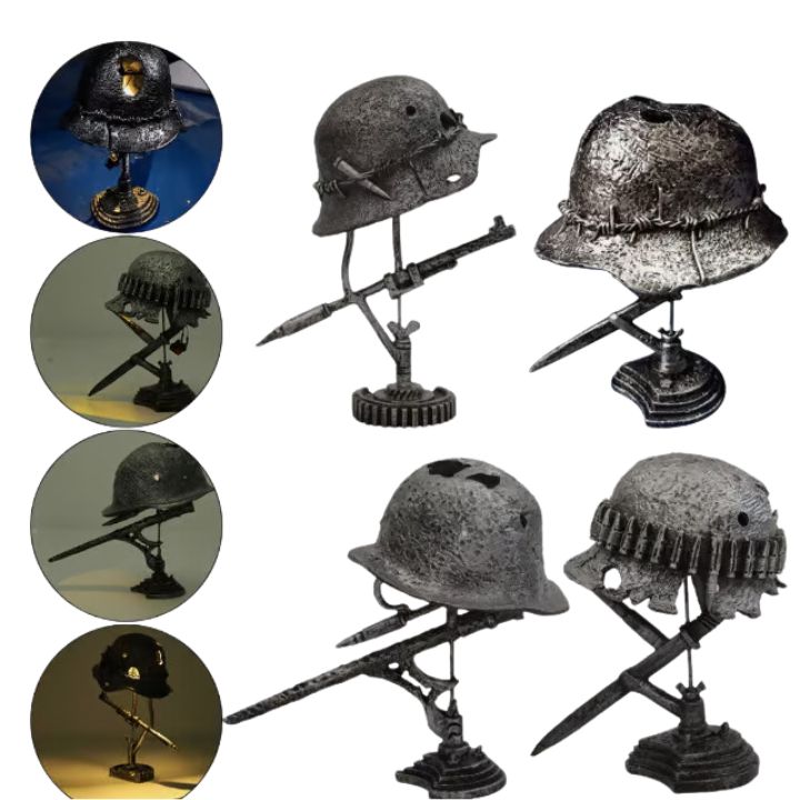 Heritage Glow Vintage Steel Helmet Accent Lamp