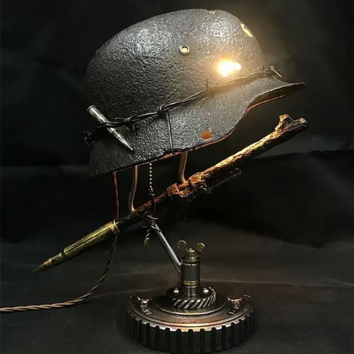 Heritage Glow Vintage Steel Helmet Accent Lamp