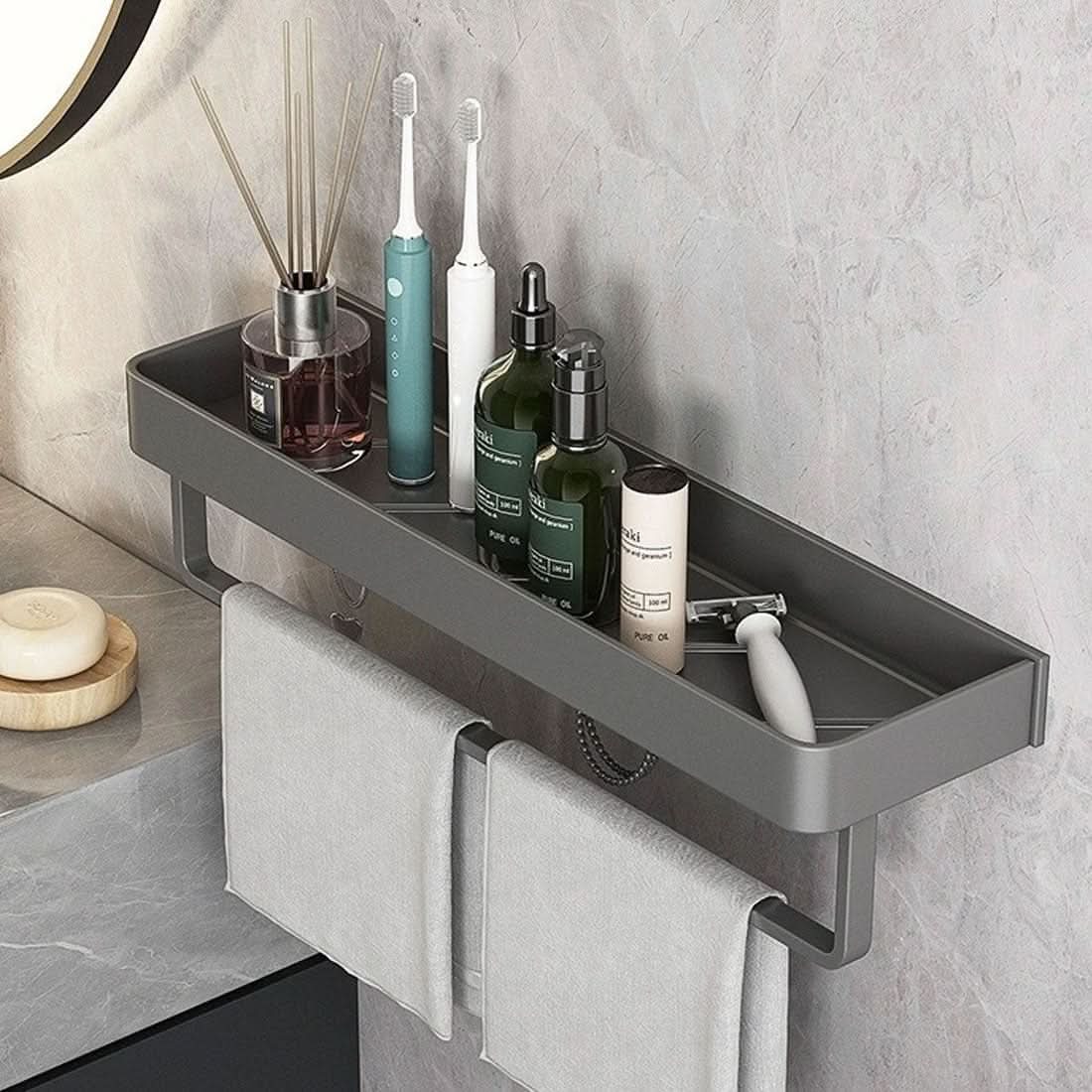 Wall-Mounted Bathroom Shelf with Towel Rack – Stylish Storage Solution