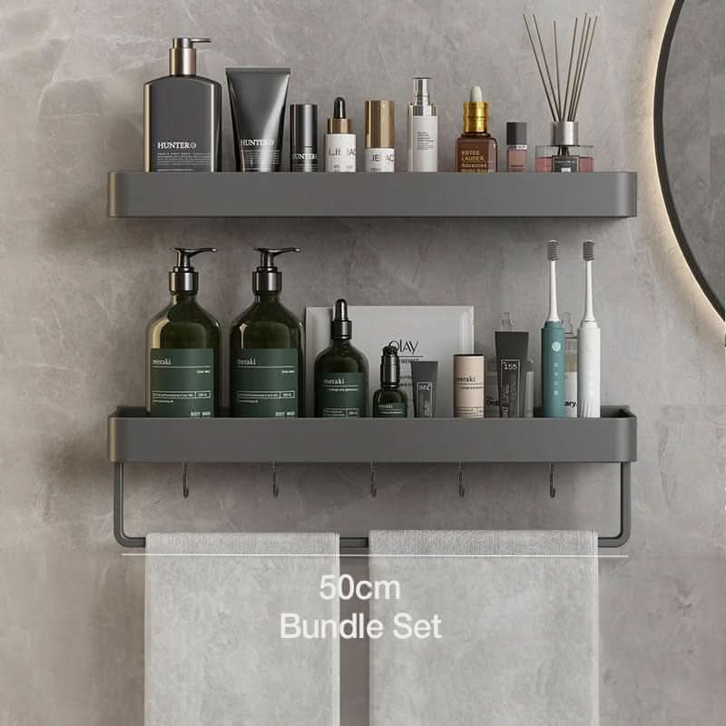 Wall-Mounted Bathroom Shelf with Towel Rack – Stylish Storage Solution