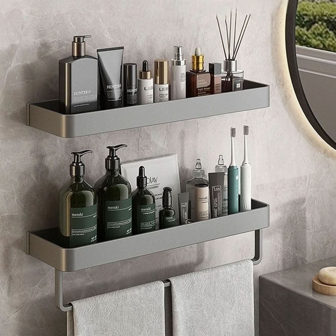 Wall-Mounted Bathroom Shelf with Towel Rack – Stylish Storage Solution