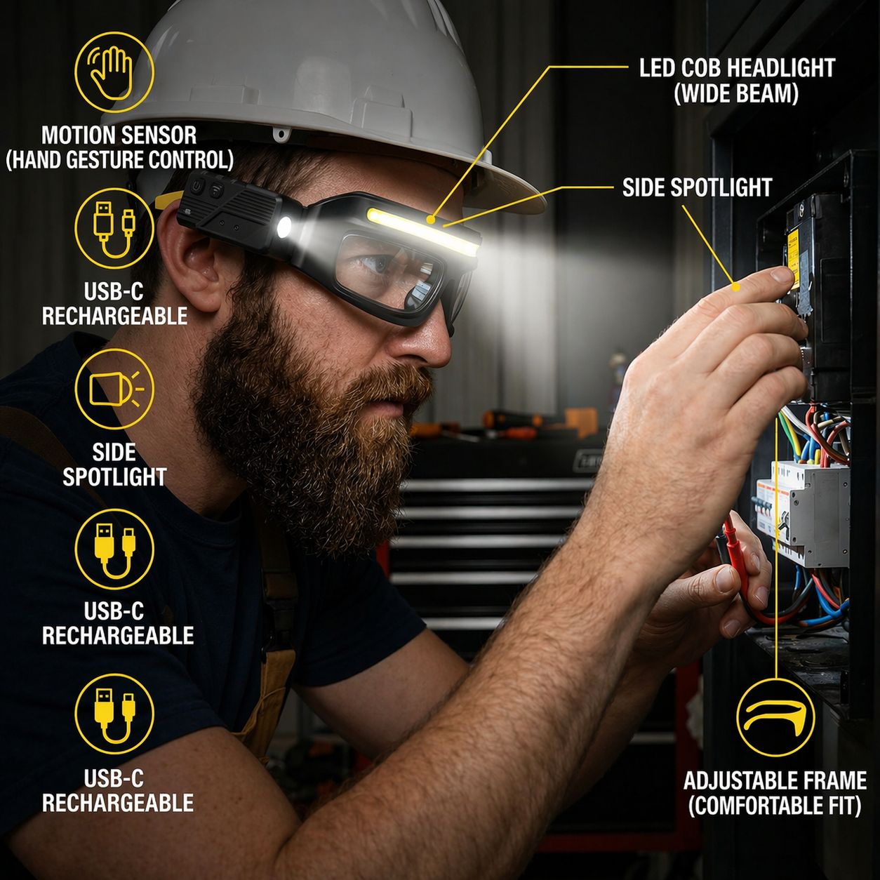Motion Sensor Work Lamp | Hands-Free | LED Glasses Light